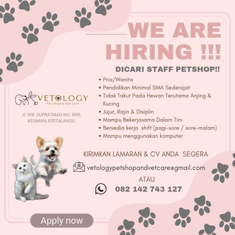 Lowongan Pekerjaan Staff Petshop di Vetology, Denpasar, Bali
