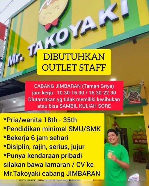 Lowongan Pekerjaan Outlet Staff di Mr. Takoyaki, Jimbaran, Bali