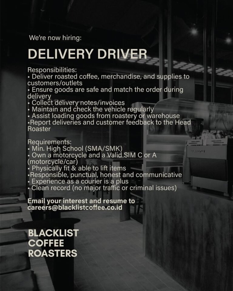 Lowongan Pekerjaan Delivery Driver di Blacklist Coffee Roasters, Bali
