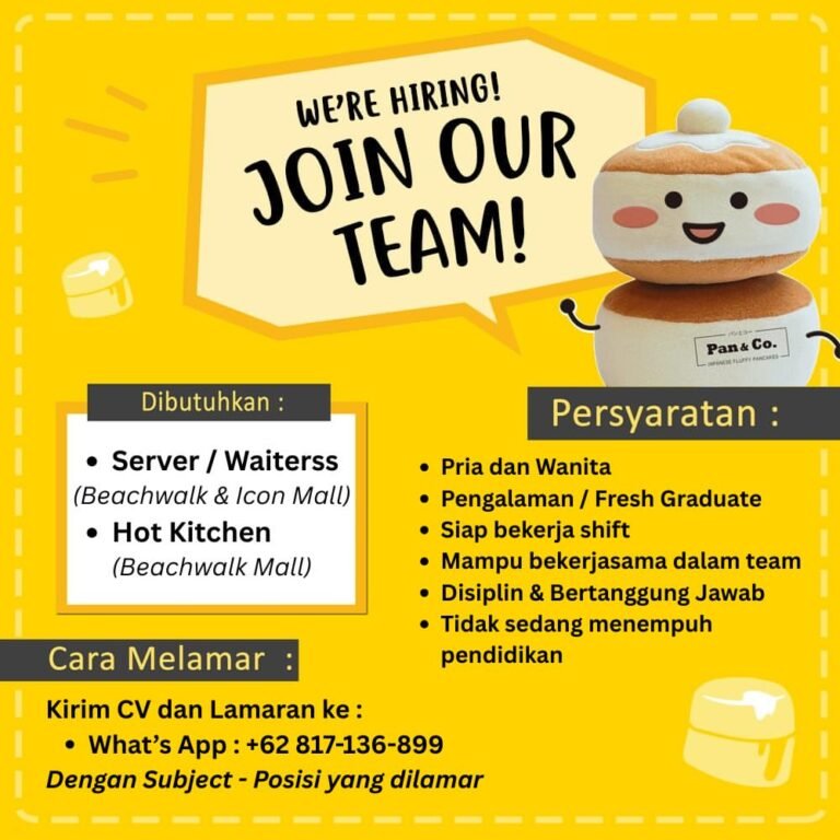Lowongan Pekerjaan Server/Waitress & Hot Kitchen di Pan & Co. (Beachwalk & Icon Mall)