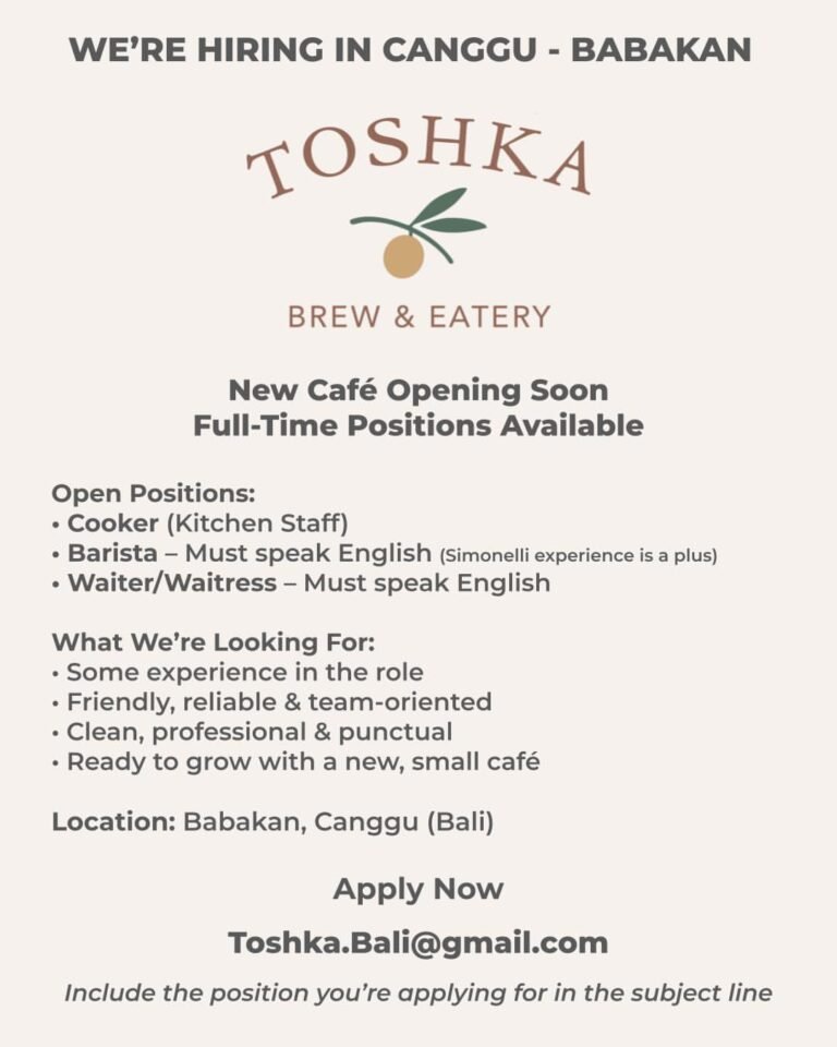 Lowongan Pekerjaan di Toshka Brew & Eatery, Canggu, Bali