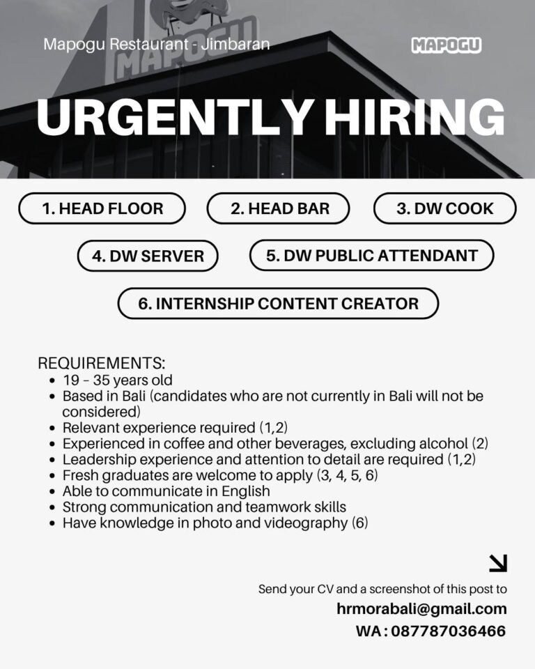 Lowongan Pekerjaan di Mapogu Restaurant, Jimbaran, Bali