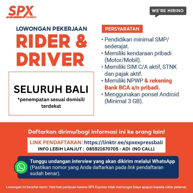 Lowongan Pekerjaan Rider & Driver di SPX (Shopee) Express, Seluruh Bali