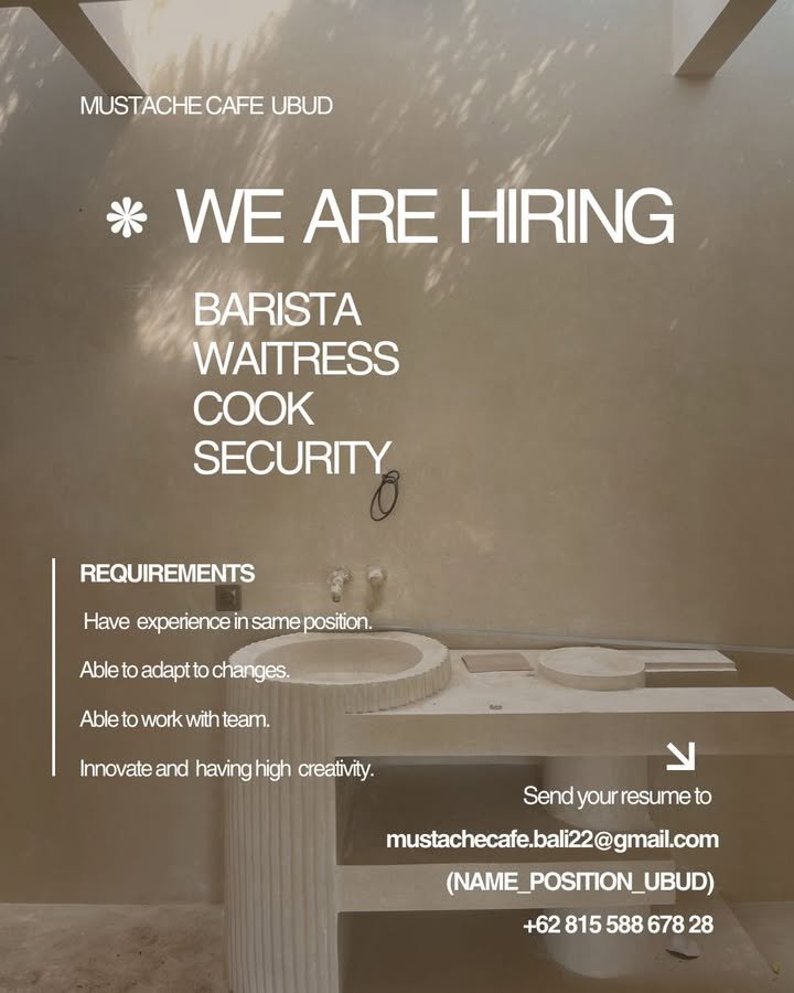 Lowongan Pekerjaan di Mustache Cafe, Ubud, Bali