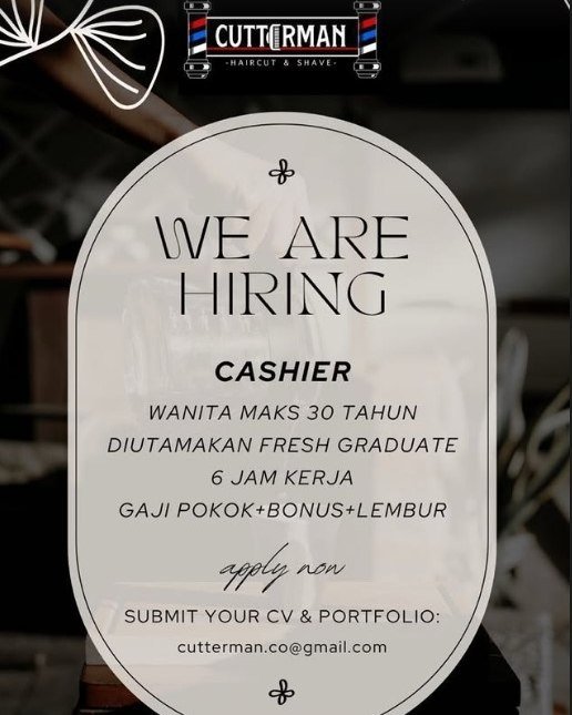 Lowongan Pekerjaan Cashier di Cutterman Haircut & Shave