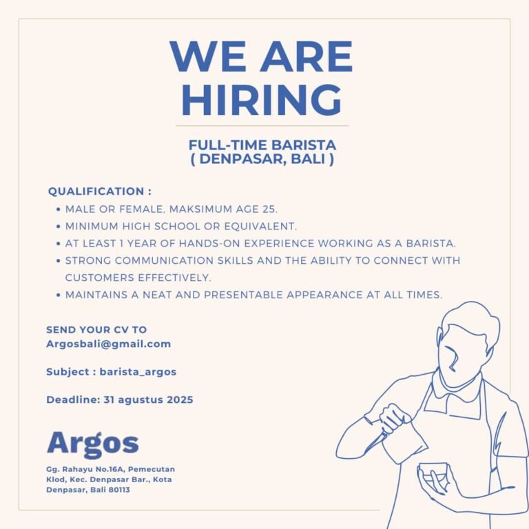 Lowongan Pekerjaan Full-Time Barista di Argos (Denpasar Barat, Denpasar)
