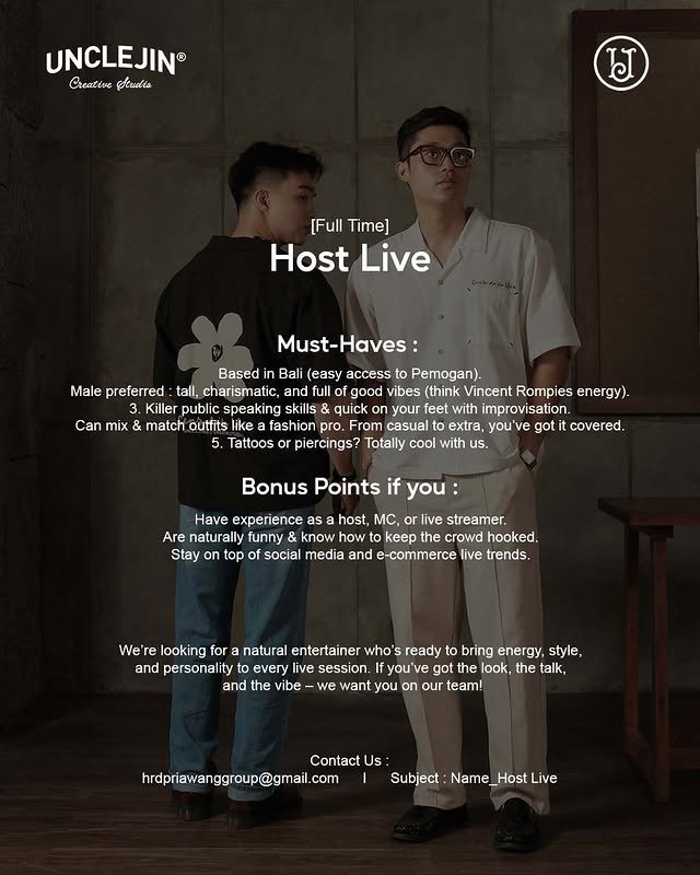 Lowongan Pekerjaan Host Live di UNCLEJIN Creative Studio Pemogan
