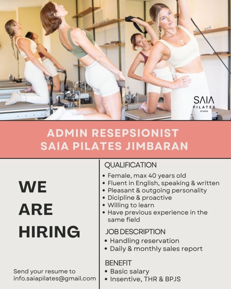 Lowongan Pekerjaan Admin Resepsionis di SAIA Pilates Jimbaran