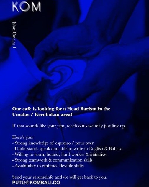 Lowongan Pekerjaan Head Barista di KOM Cafe Umalas
