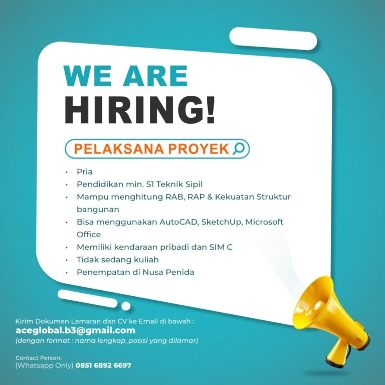 Lowongan Pekerjaan Pelaksana Proyek, Engineering, Cleaning Service di Ace Global