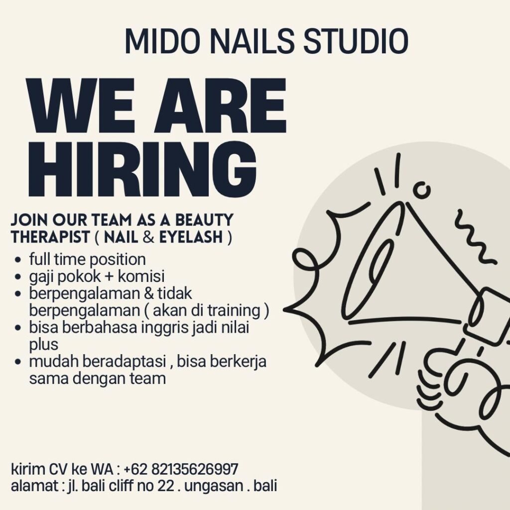 Lowongan Pekerjaan Therapist (Nail & Eyelash) di MIDO Nails Studio Ungasan
