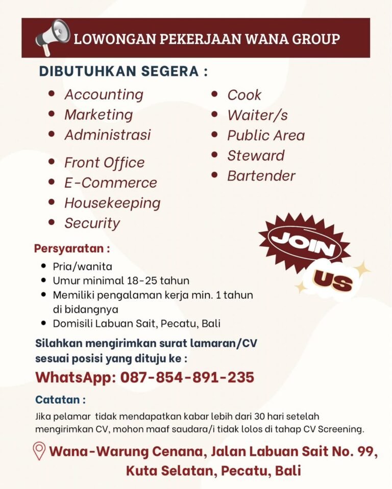 Lowongan Pekerjaan di Wana Group untuk Berbagai Posisi di Pecatu