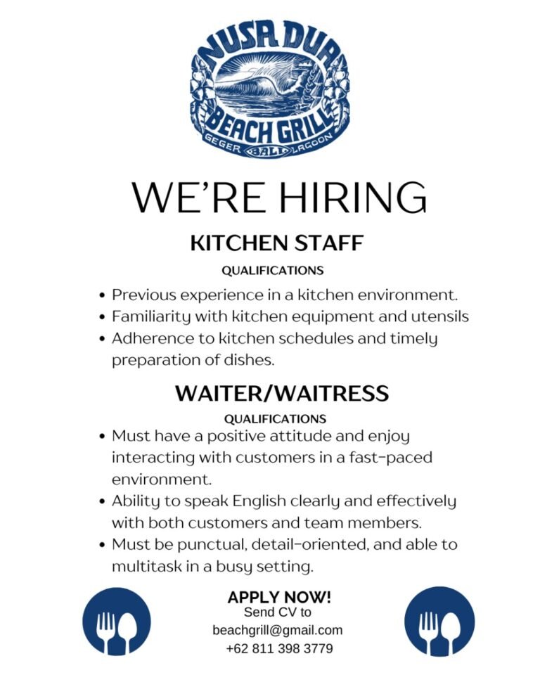 Lowongan Pekerjaan Kitchen Staff & Waiter/Waitress di Nusa Dua Beach Grill