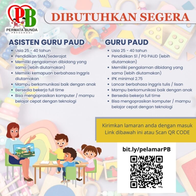 Lowongan Pekerjaan Guru & Asisten Guru PAUD di Permata Bunda Preschool
