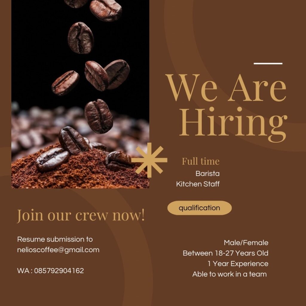 Lowongan Pekerjaan Barista & Kitchen Staff di Nelio's Coffee