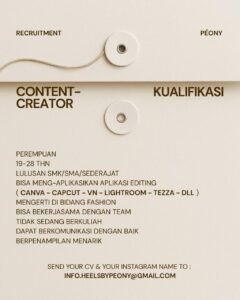 Lowongan Pekerjaan Content Creator & Accountant di Péony