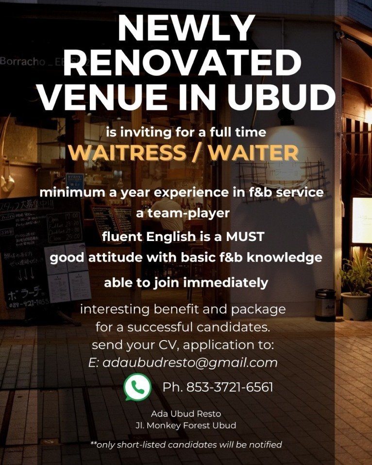 Lowongan Pekerjaan di Ada Ubud Resto (Borracho) Ubud