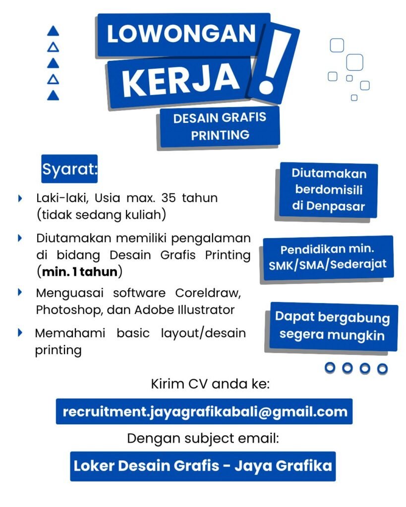Lowongan Pekerjaan Desain Grafis Printing di Jaya Grafika Denpasar