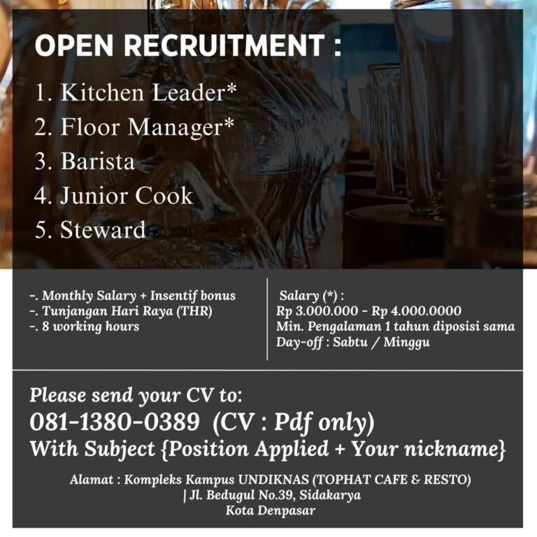 Lowongan Pekerjaan di TOPHAT CAFE & RESTO Denpasar