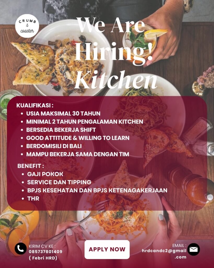 Lowongan Pekerjaan Kitchen di Crumb & Coaster Bali