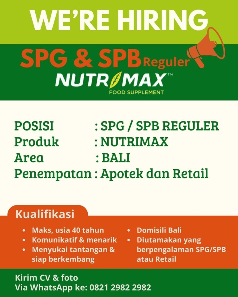 Lowongan Pekerjaan SPG & SPB Reguler Nutrimax Bali