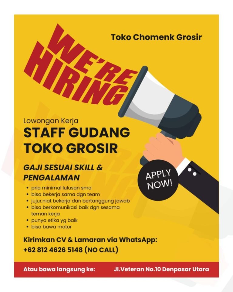 Lowongan Pekerjaan Staff Gudang di Toko Chomenk Grosir Denpasar