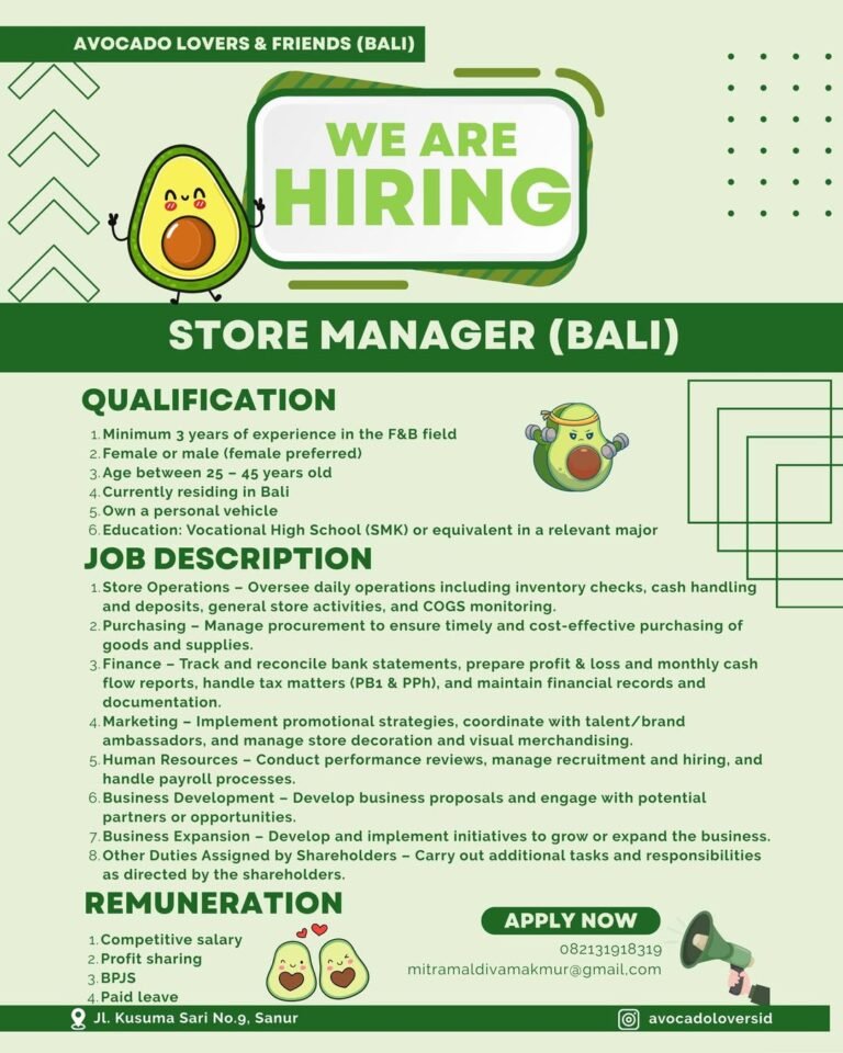 Lowongan Pekerjaan Store Manager di Avocado Lovers Bali