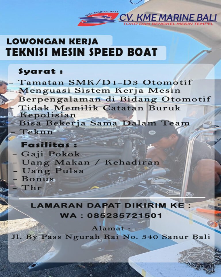 Lowongan Pekerjaan Teknisi Mesin Speed Boat di KME Marine Sanur