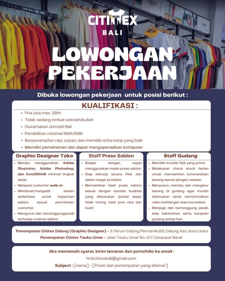 Lowongan Pekerjaan di Cititex Bali untuk Berbagai Posisi