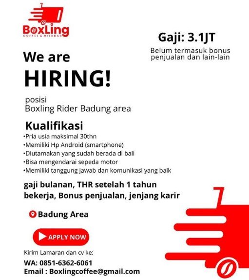 Lowongan Pekerjaan Boxling Rider di Badung
