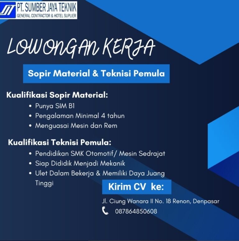 Lowongan Pekerjaan di PT. Sumber Jaya Teknik, Denpasar, Bali