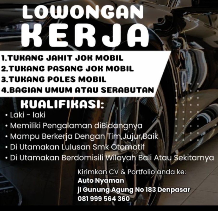 Lowongan Pekerjaan di Auto Nyaman, Denpasar, Bali