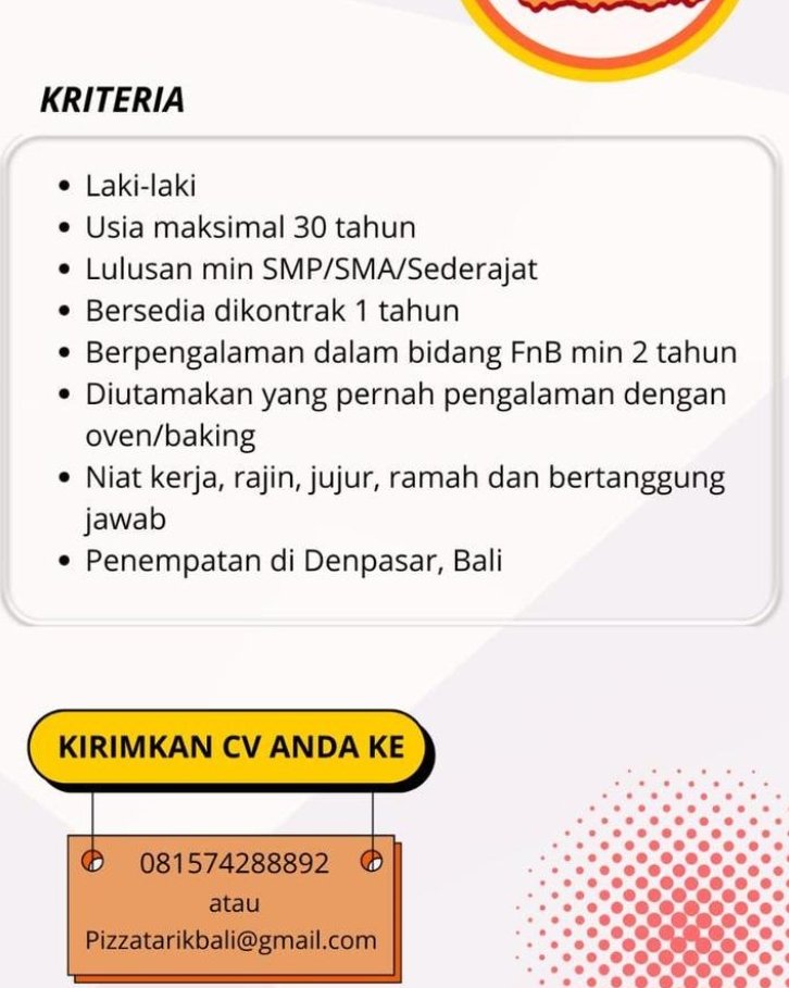 Lowongan Pekerjaan Crew Outlet di Pizza Tarik, Denpasar, Bali