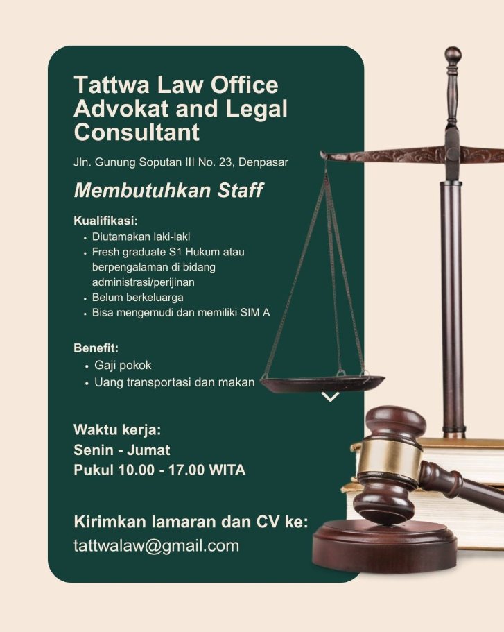 Lowongan Pekerjaan Staff di Tattwa Law Office, Denpasar, Bali