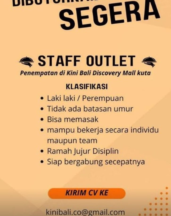 Lowongan Pekerjaan Staff Outlet di Kini Bali, Kuta, Bali