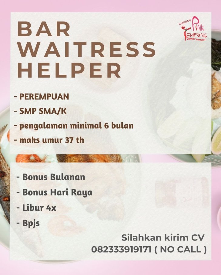 Lowongan Pekerjaan di Warung Pink Tempong