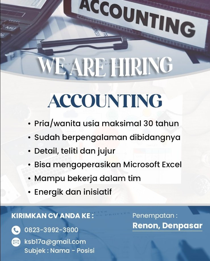 Lowongan Pekerjaan Accounting di Renon, Denpasar