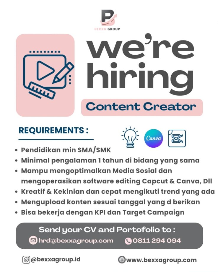 Lowongan Pekerjaan Content Creator di Bexxa Group, Bali