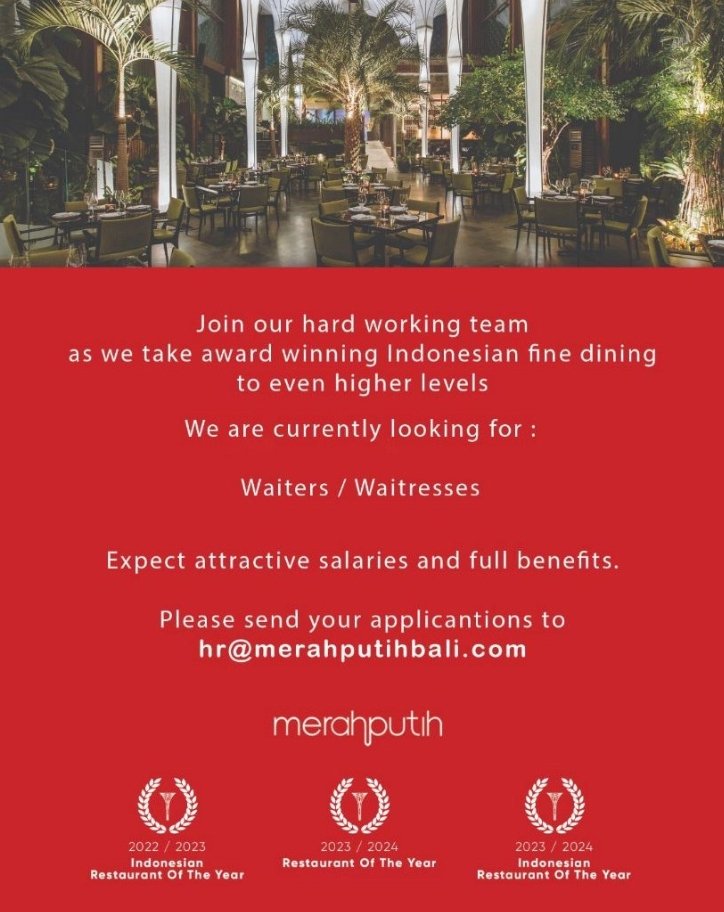 Lowongan Pekerjaan Waiter/Waitress di Merah Putih Bali
