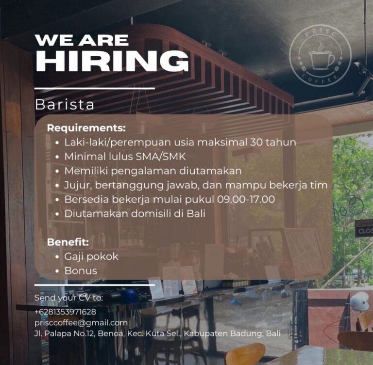 Lowongan Pekerjaan Barista di Prisc Coffee, Benoa