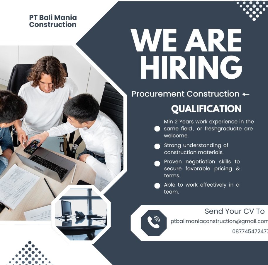 Lowongan Pekerjaan Procurement Construction di PT. Bali Mania Construction