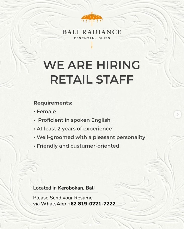 Lowongan Pekerjaan Retail Staff di Bali Radiance, Kerobokan