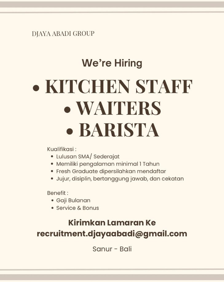 Lowongan Pekerjaan di Djaya Abadi Group, Sanur, Bali