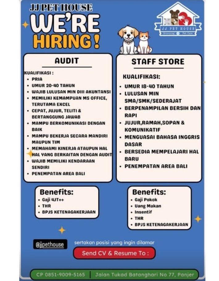 Lowongan Pekerjaan di JJ Pet House, Denpasar