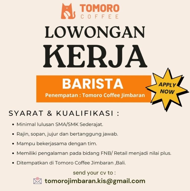 Lowongan Pekerjaan Barista di Tomoro Coffee, Jimbaran, Bali