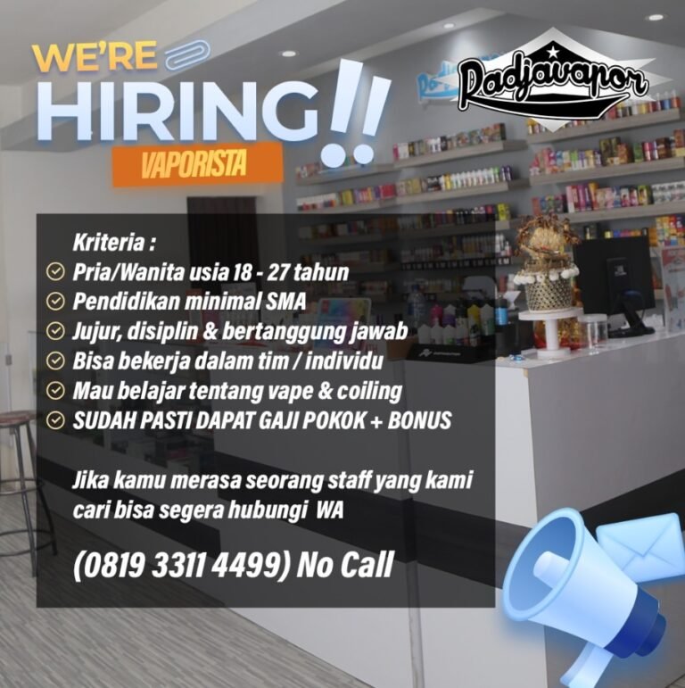 Lowongan Pekerjaan Vaporista di Radjavapor, Bali