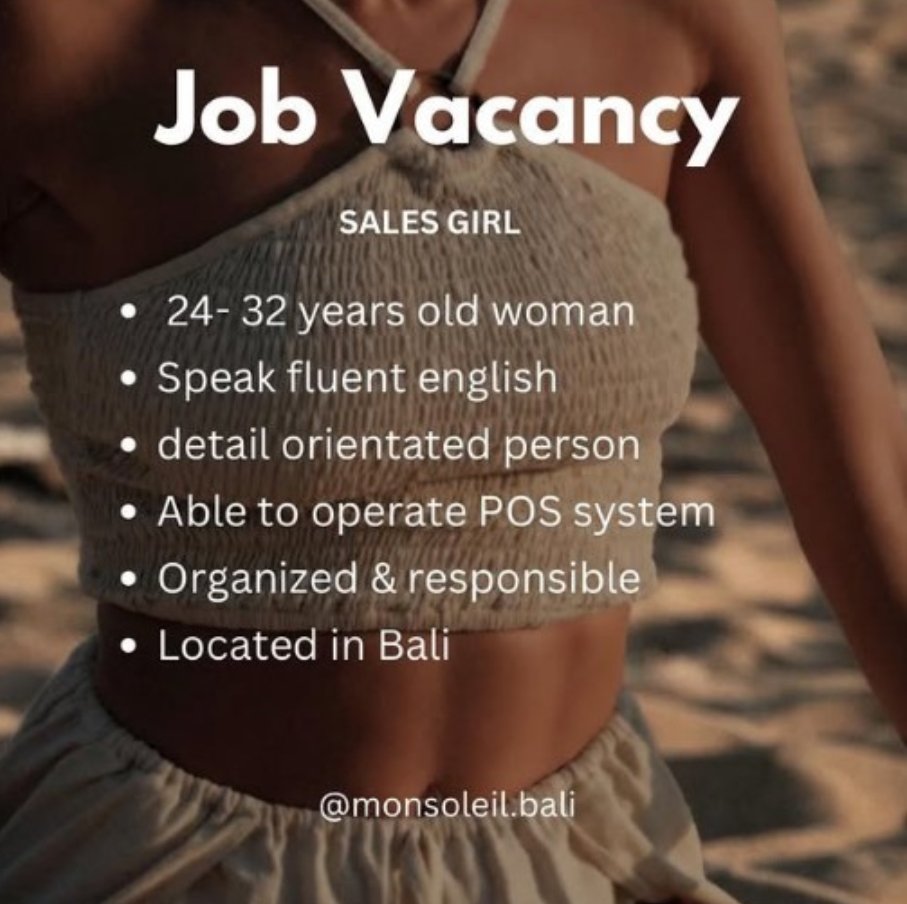 Lowongan Pekerjaan Sales Girl di Monsoleil Bali