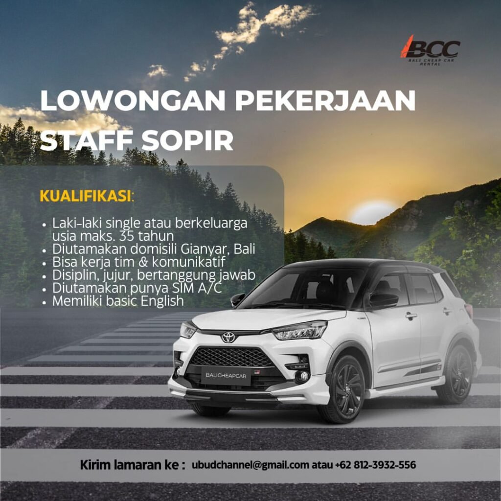 Lowongan Pekerjaan Staff Sopir di BCC Bale Cheap Car Rental Gianyar