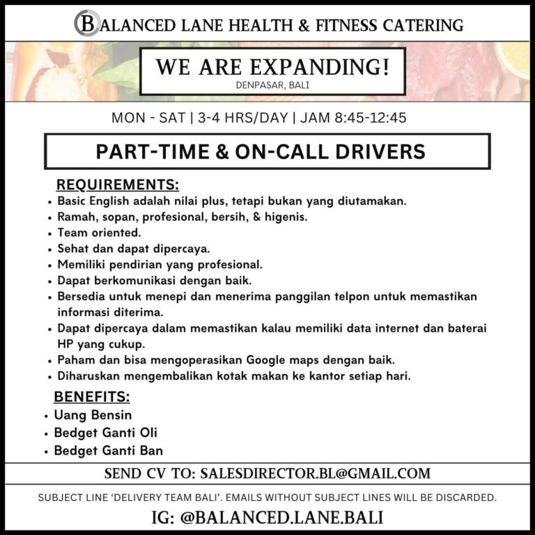 Lowongan Pekerjaan Driver di Balanced Lane Catering Denpasar