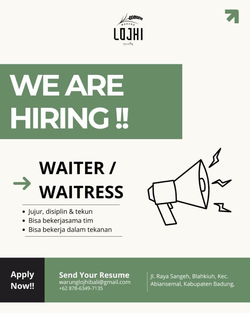 Lowongan Pekerjaan Waiter/Waitress di Warung Lojhi Abiansemal